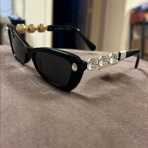 Swarovski Black Sunglasses with Gold and Crystal Accents